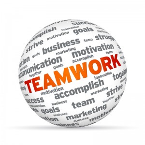 Spehere with the word Teamwork on white background.